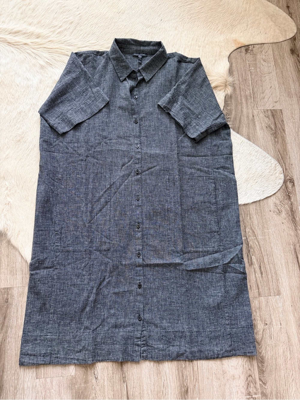 Eileen Fisher - Woman’s Short-Sleeve Button-Down Shirt Dress w/ POCKETS!